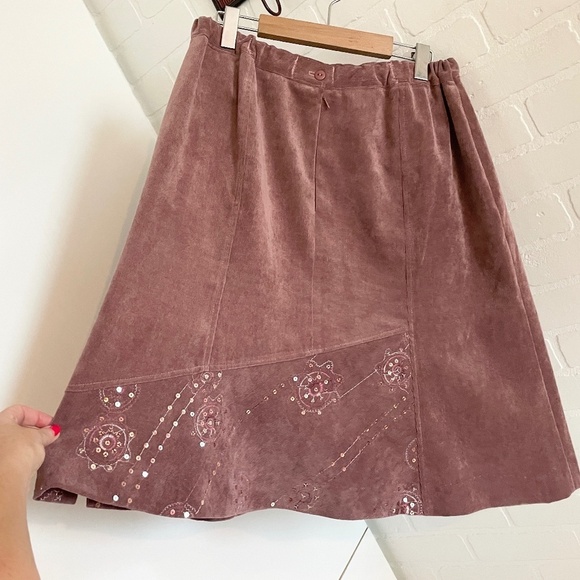 Vintage Y2K A-line Skirt Fairy Micro Corduroy Embroidered Sequin Asymmetrical 16 - Picture 12 of 15